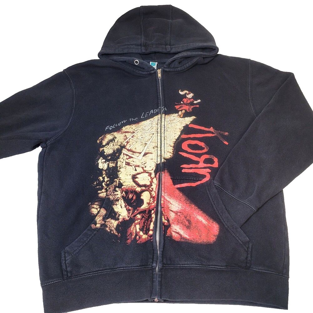Korn Follow The Leader Nu Metal Band Music Merch Black Large Full Zip-up Hoodie
